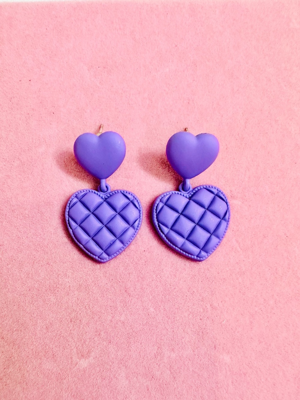 NWT Purple Quilted Heart Dangle Earrings